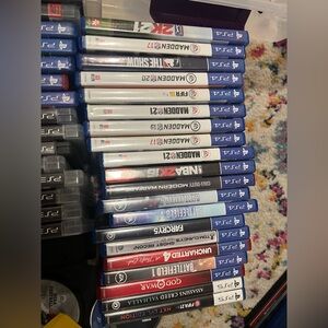 PS4 slim console, controllers, and games